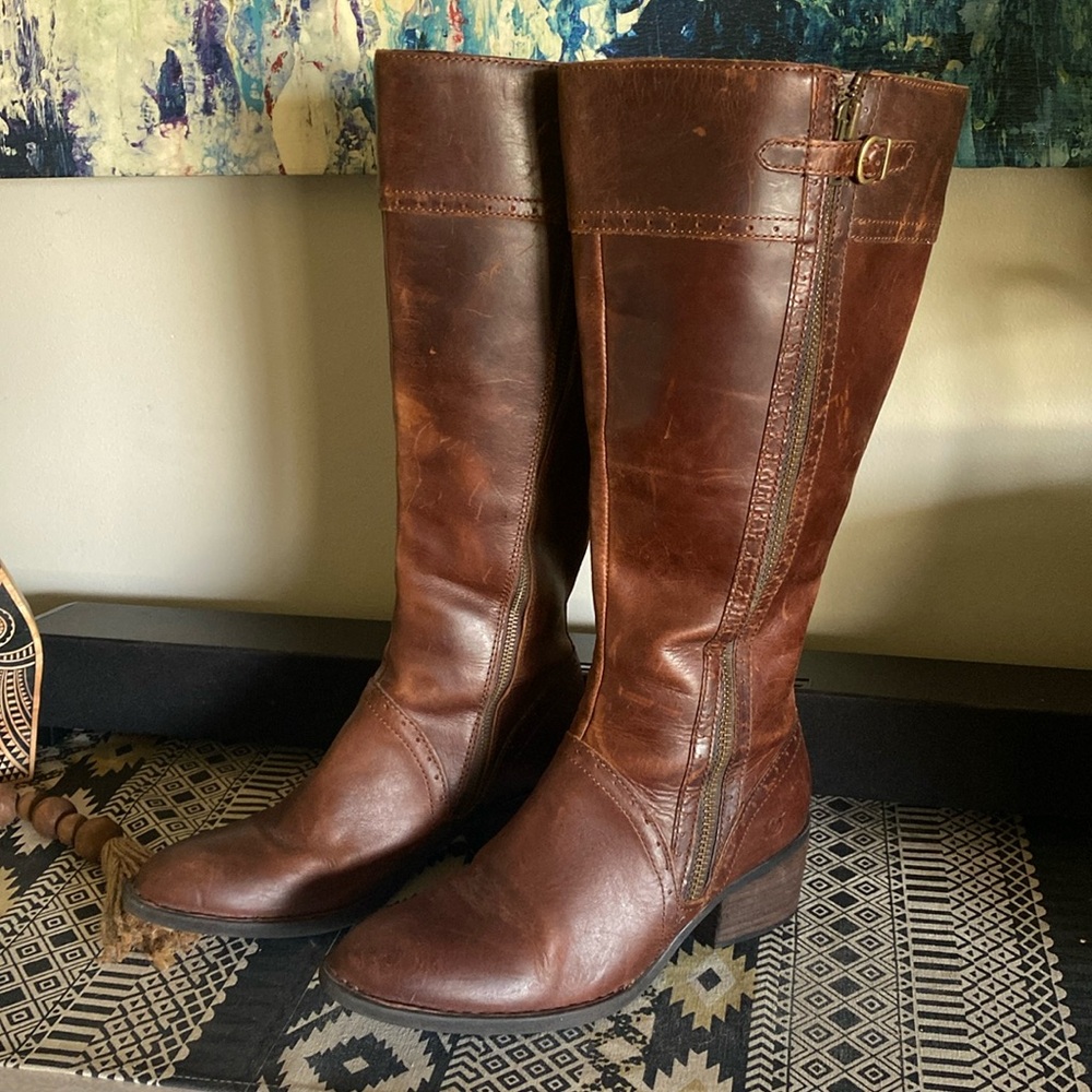 Born poly brown leather wide calf women’s riding knee-high tall boots